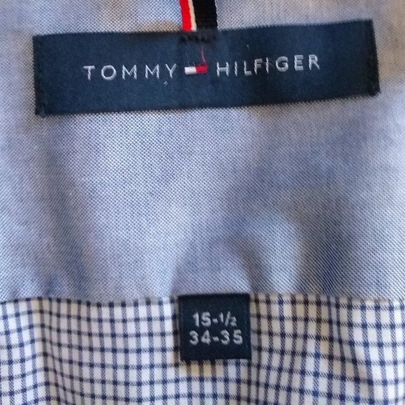 Tommy Hilfiger Slim Fit Blue Check Oxford Dress Shirt Size 15 1/2  34-35 - Picture 5 of 7